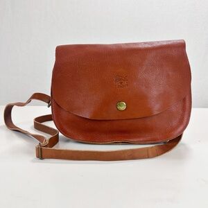 Il Bisonte Shoulder Bag Flap Button Closure Honey Brown Leather Made in Italy